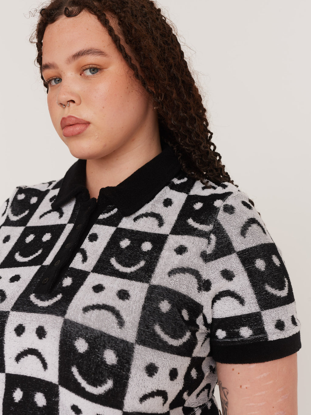 Happy Sad Checkerboard Polo Top