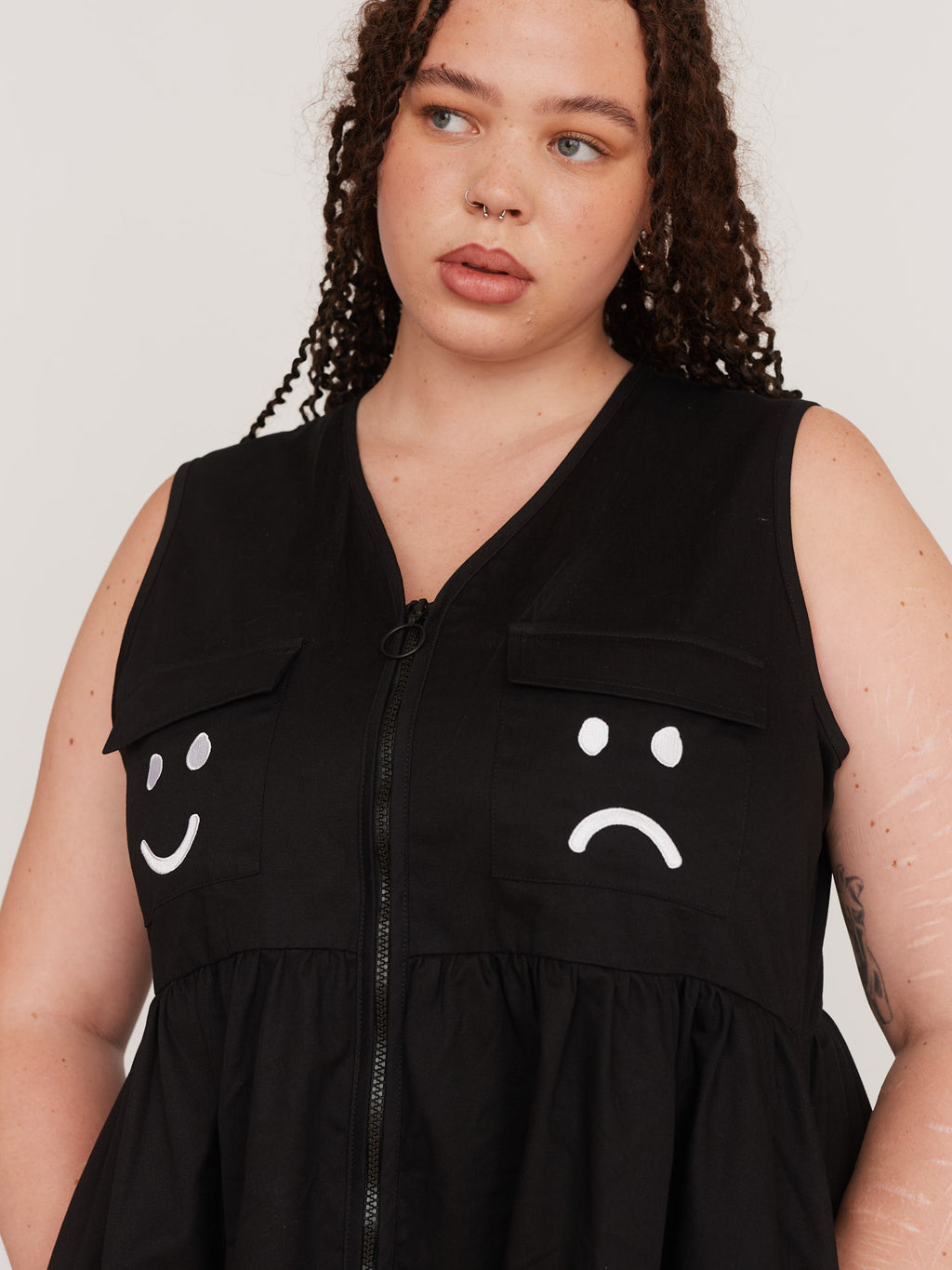 Black Happy Sad Gilet Dress