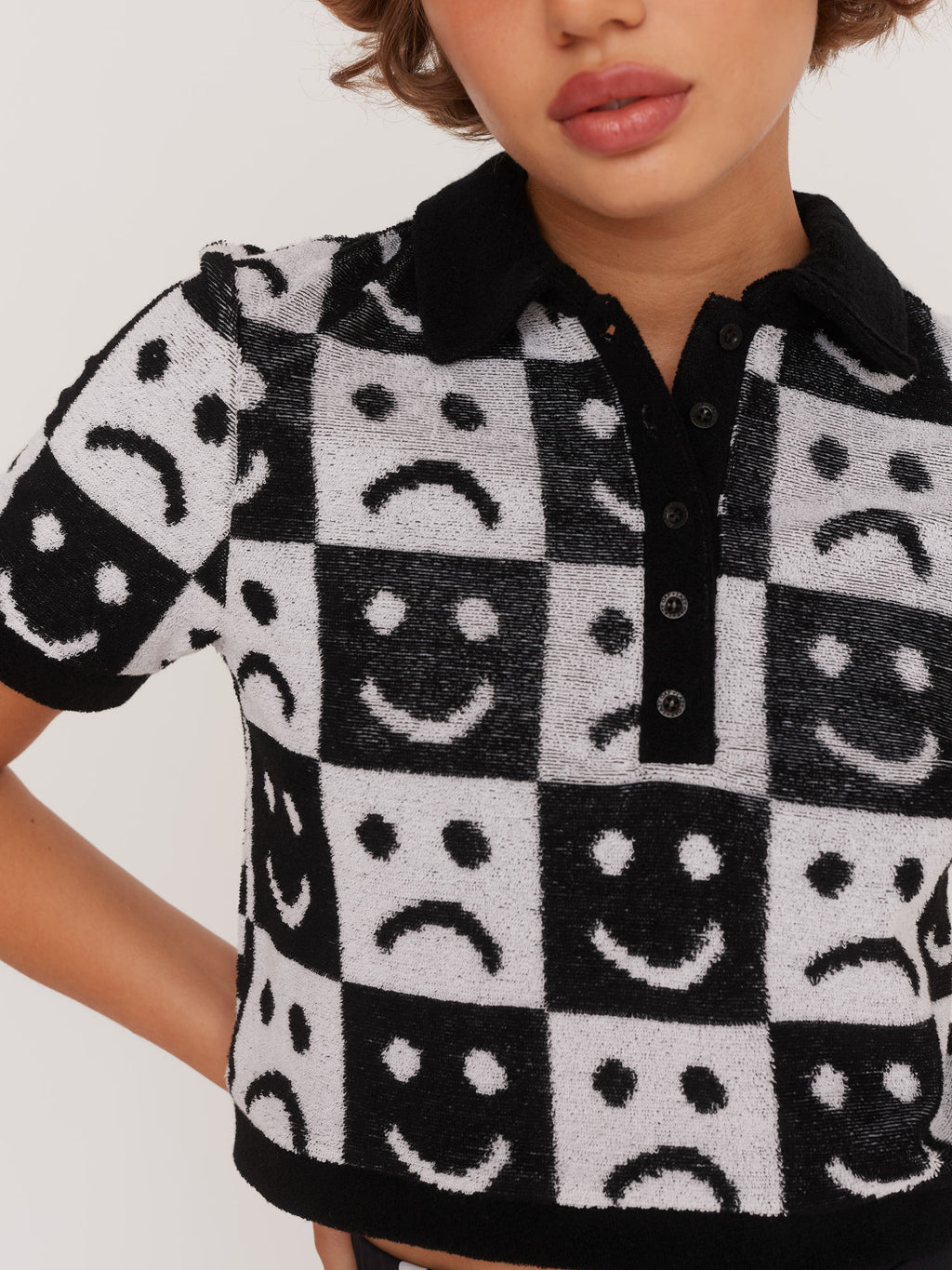 Happy Sad Checkerboard Polo Top