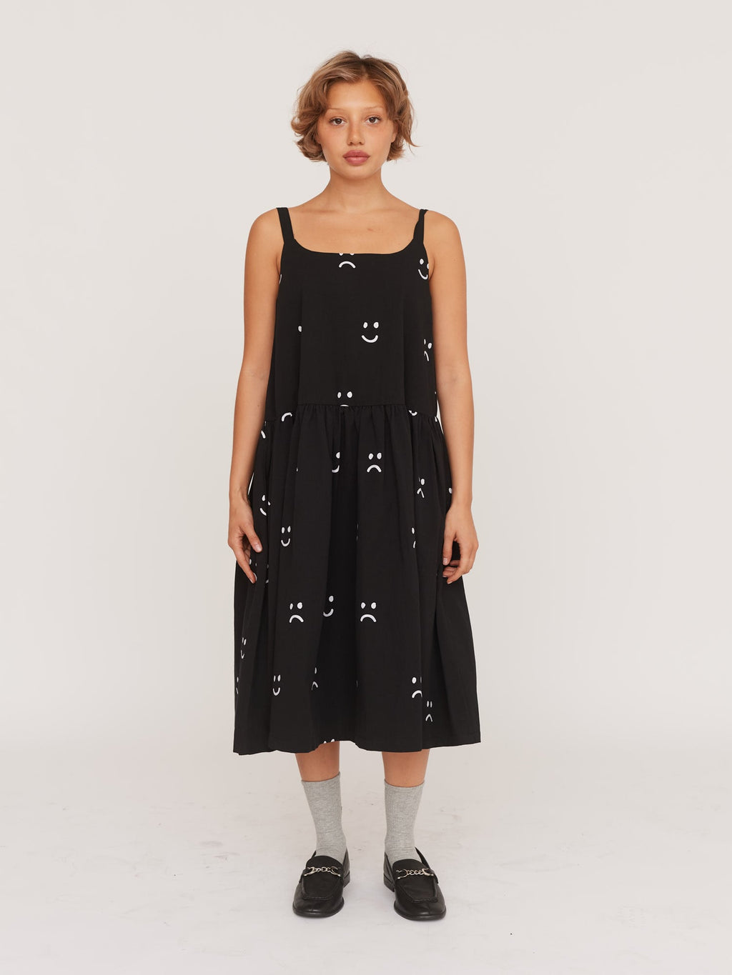 Happy Sad Drop Waist Smock Dress