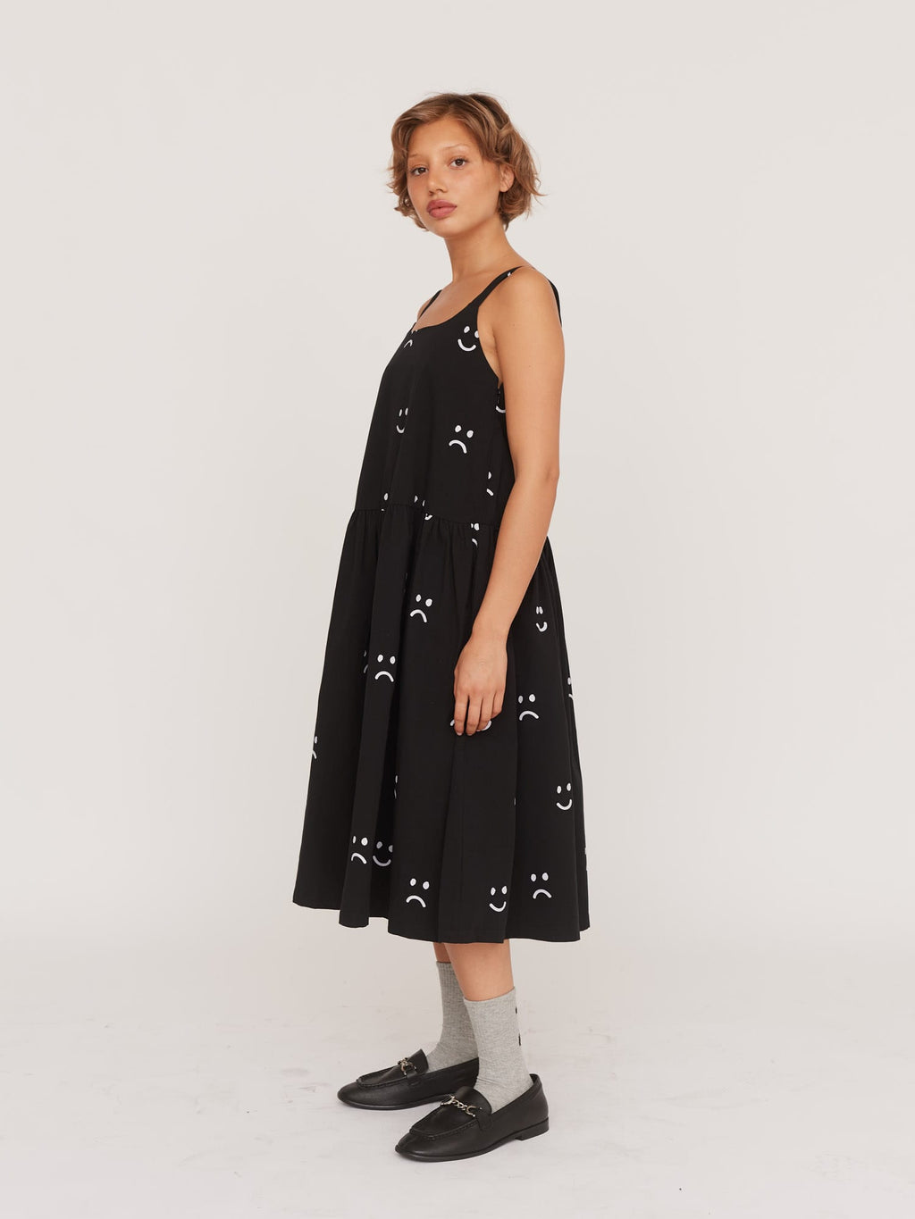 Happy Sad Drop Waist Smock Dress