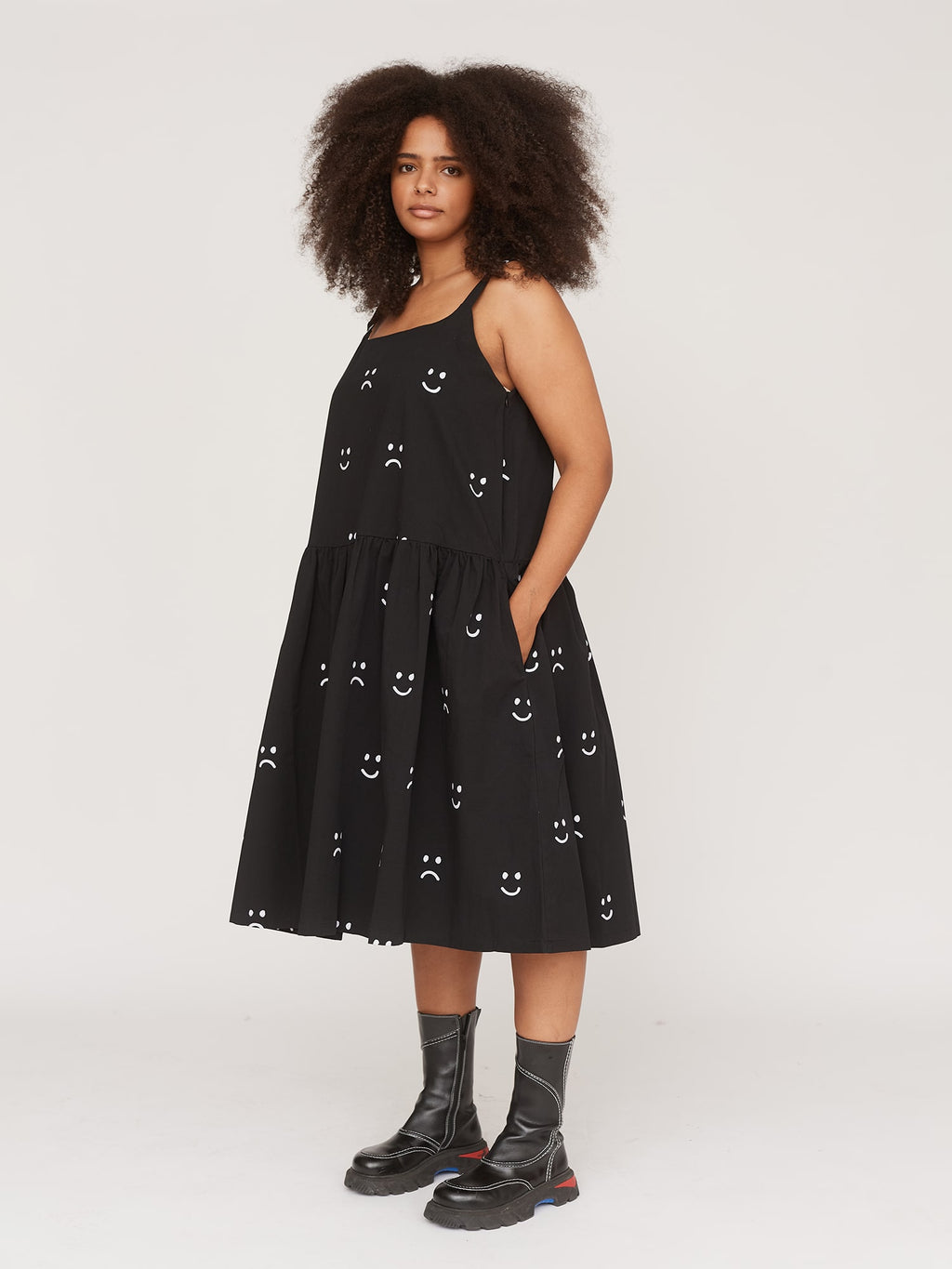 Happy Sad Drop Waist Smock Dress