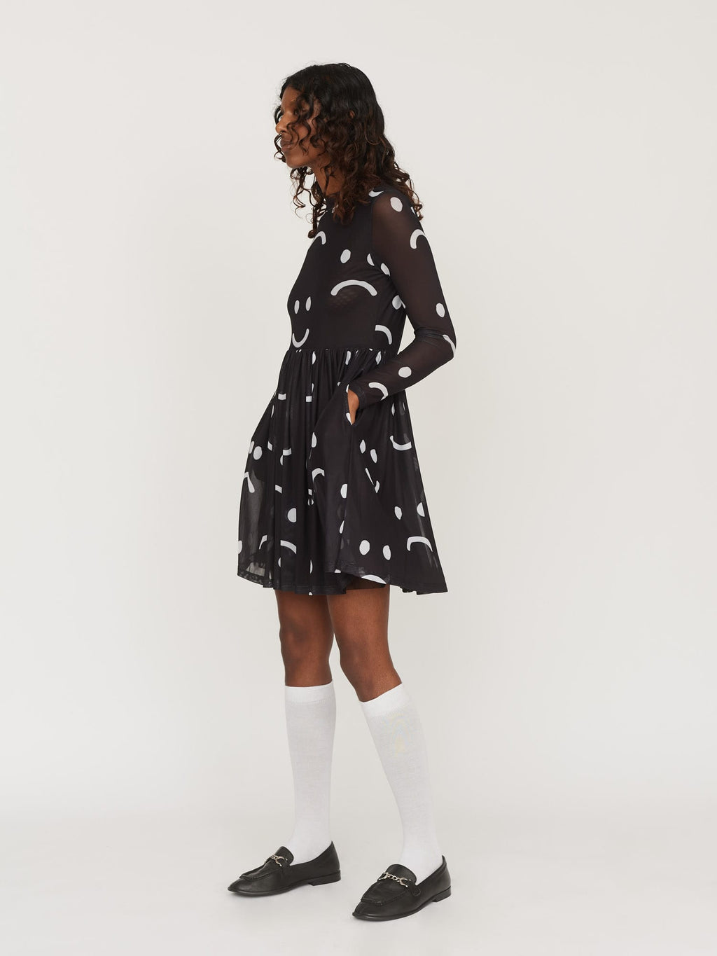 Happy Sad Mesh Smock Mini Dress