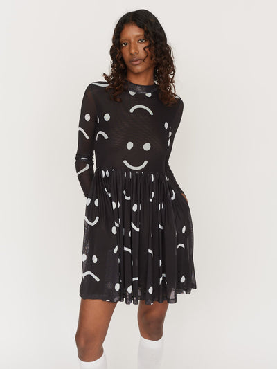 Happy Sad Mesh Smock Mini Dress