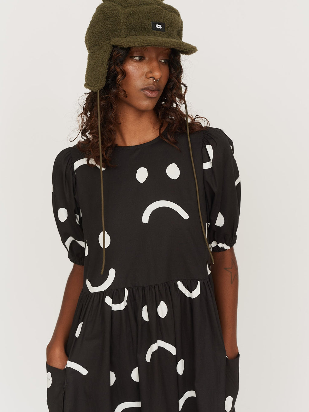 Happy Sad Puff Sleeve Dress