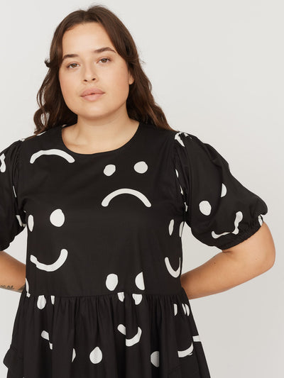 Happy Sad Puff Sleeve Dress