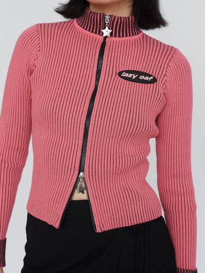 Bright Pink Double Zip Knit