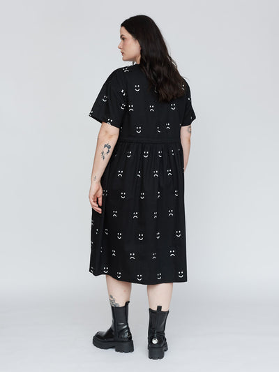 Black Happy Sad Side Tie Dress