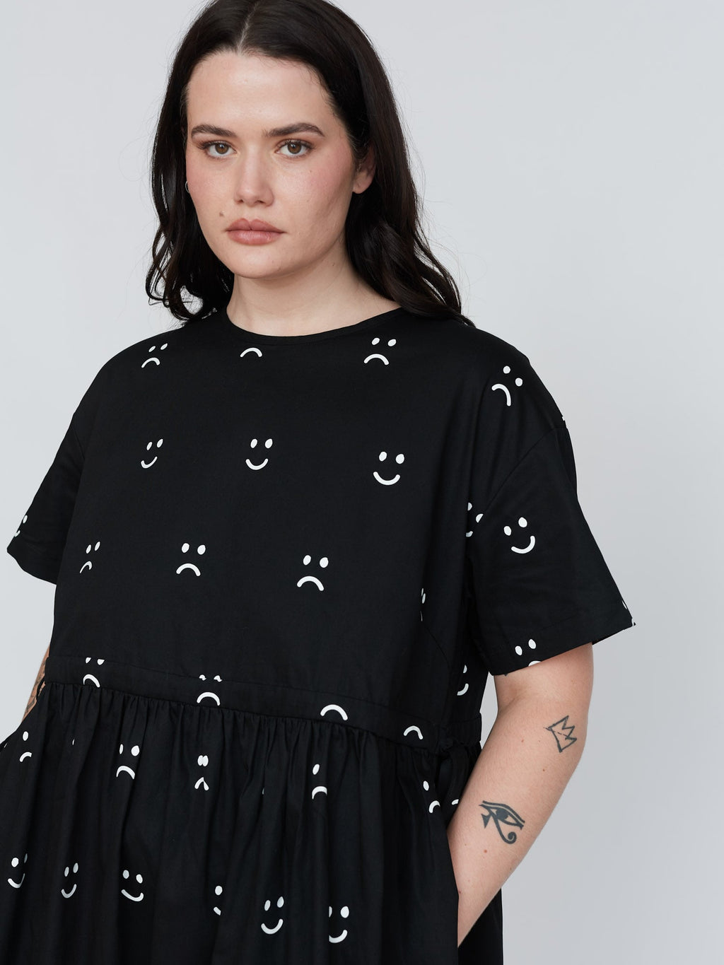 Black Happy Sad Side Tie Dress