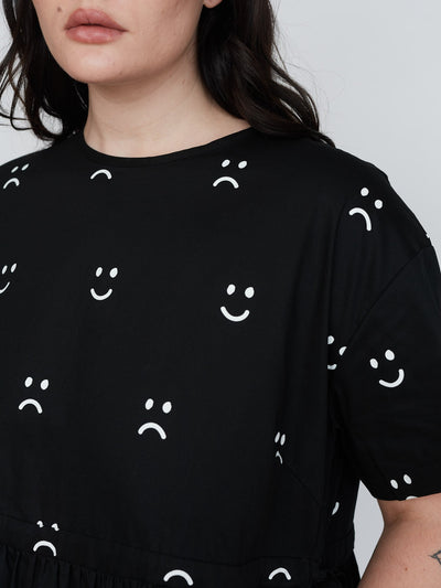 Black Happy Sad Side Tie Dress