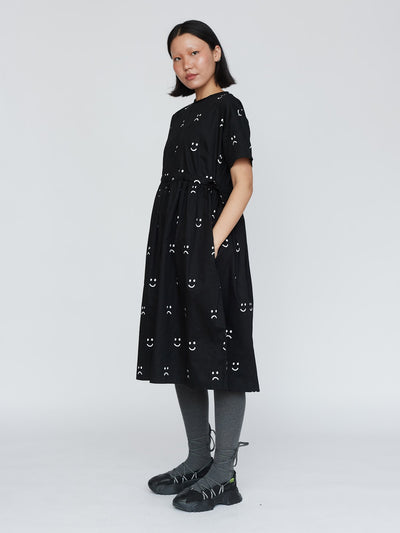 Black Happy Sad Side Tie Dress