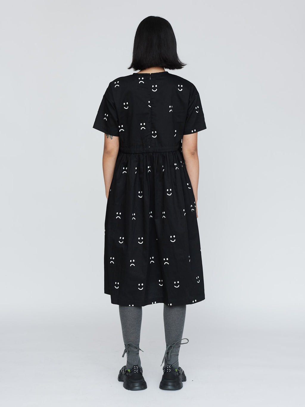 Black Happy Sad Side Tie Dress