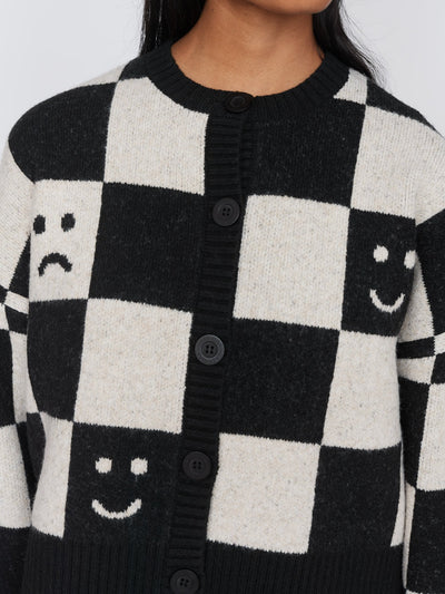 Happy Sad Checkerboard Cardigan