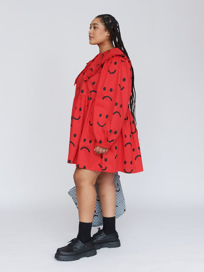 Happy Sad Ruffle Collar Dress