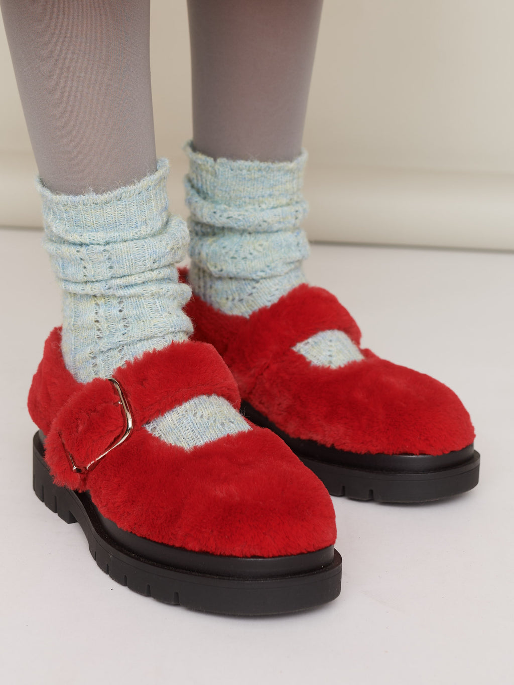 LO x Rhi Dancey Red Faux Fur Mary Janes