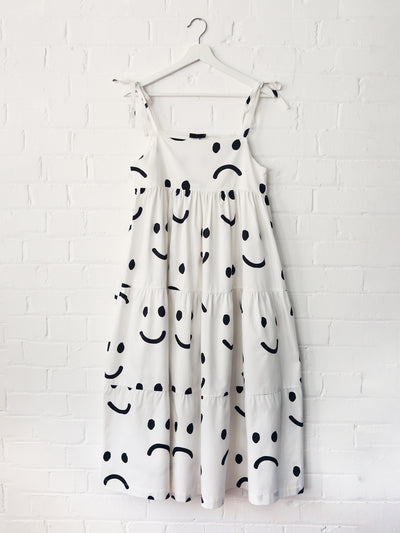 Happy Sad White Smock Dress