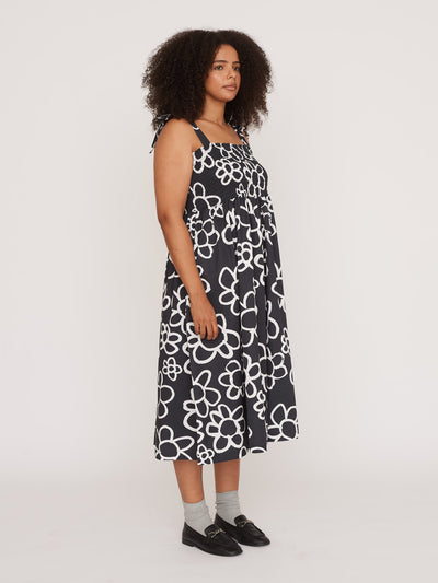 Flower Scribble Tie Shoulder Dress