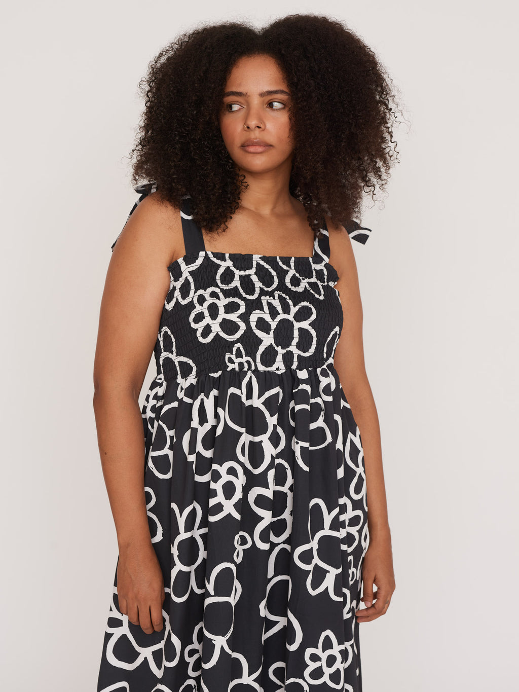 Flower Scribble Tie Shoulder Dress