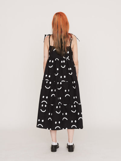 Happy Sad Tie Shoulder Smock Dress