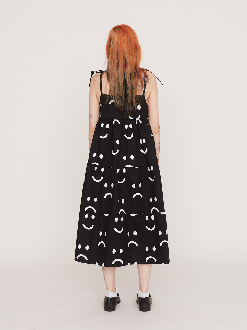 Happy Sad Tie Shoulder Smock Dress