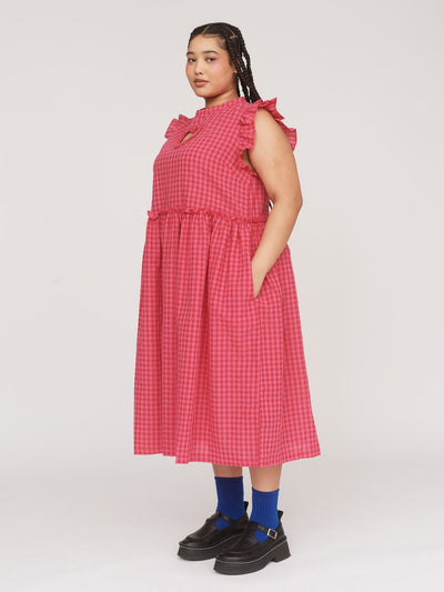 Cut Out Heart Gingham Smock Dress