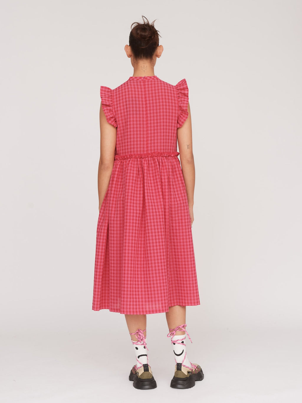 Cut Out Heart Gingham Smock Dress