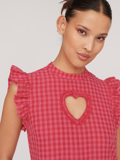 Cut Out Heart Gingham Smock Dress