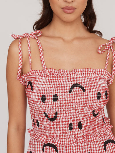 Textured Gingham Happy Sad Dress