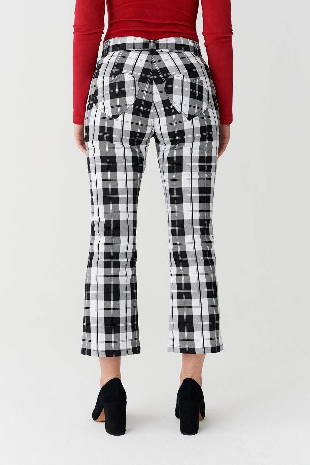 Lazy Oaf Black & White Check Kick Flare Trousers