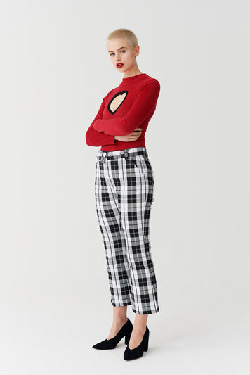 Lazy Oaf Black & White Check Kick Flare Trousers