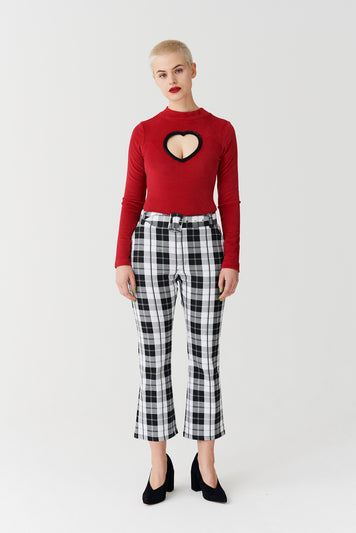 Lazy Oaf Black & White Check Kick Flare Trousers