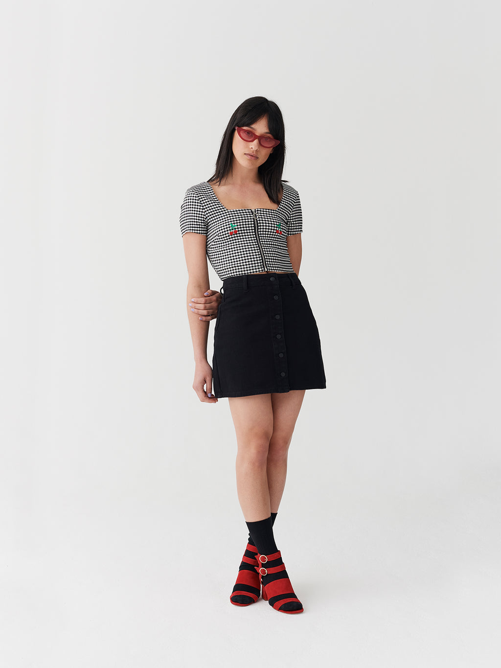 Lazy Oaf Cherry Boob Gingham Top