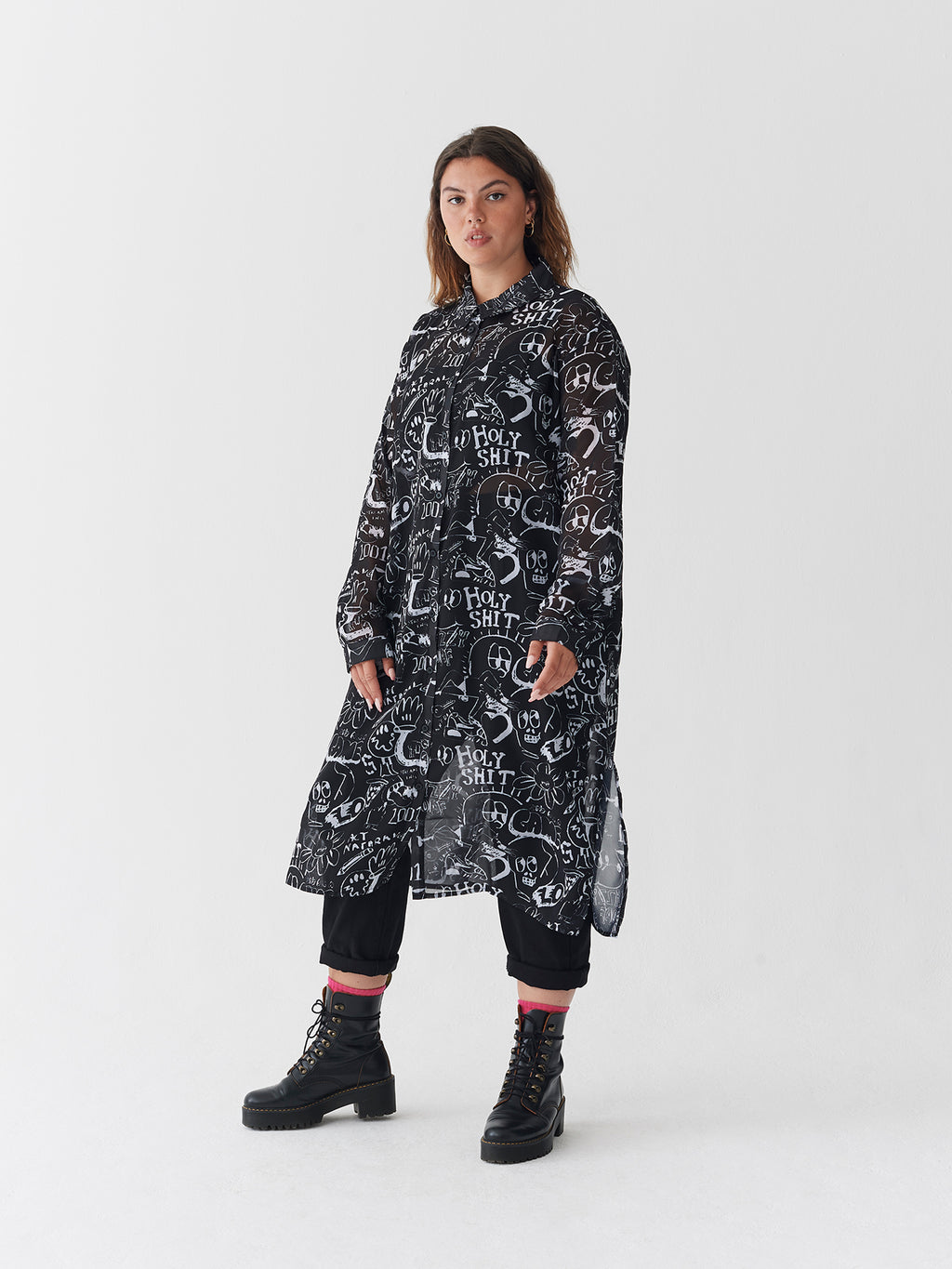 Lazy Oaf Drawn Out Sheer Shirt Dress