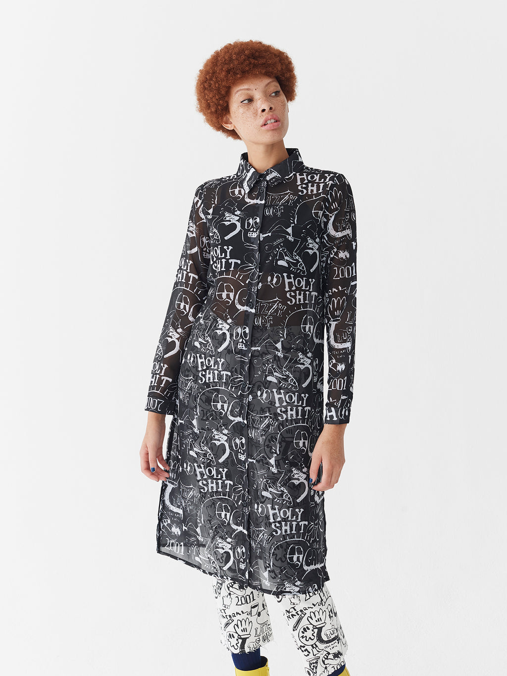 Lazy Oaf Drawn Out Sheer Shirt Dress