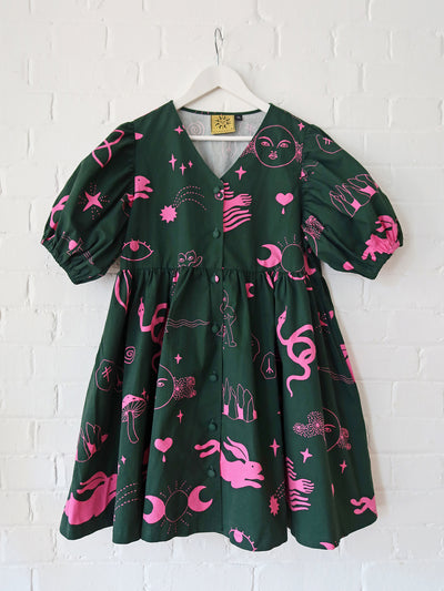 LO x Laura Callaghan Hidden Symbols Puff Sleeve Dress