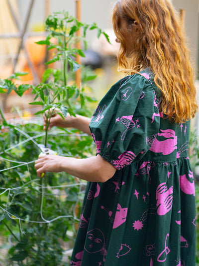 LO x Laura Callaghan Hidden Symbols Puff Sleeve Dress