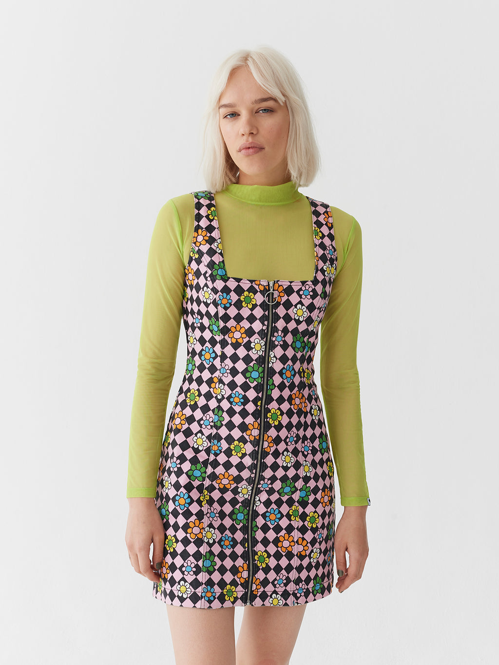 Lazy Oaf Flower Check Zip Up Dress