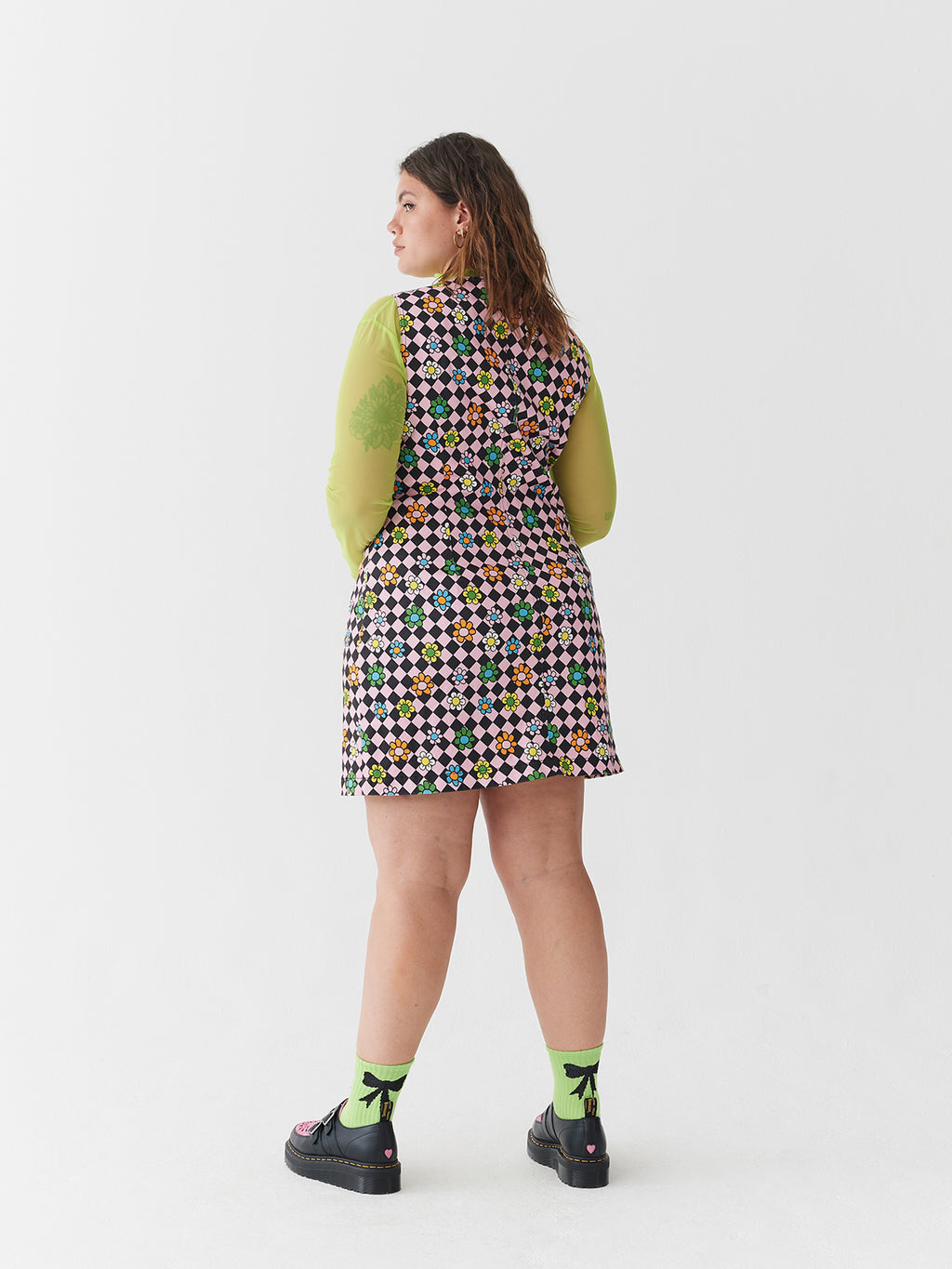 Lazy Oaf Flower Check Zip Up Dress