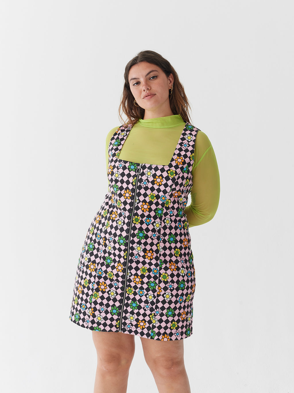 Lazy Oaf Flower Check Zip Up Dress