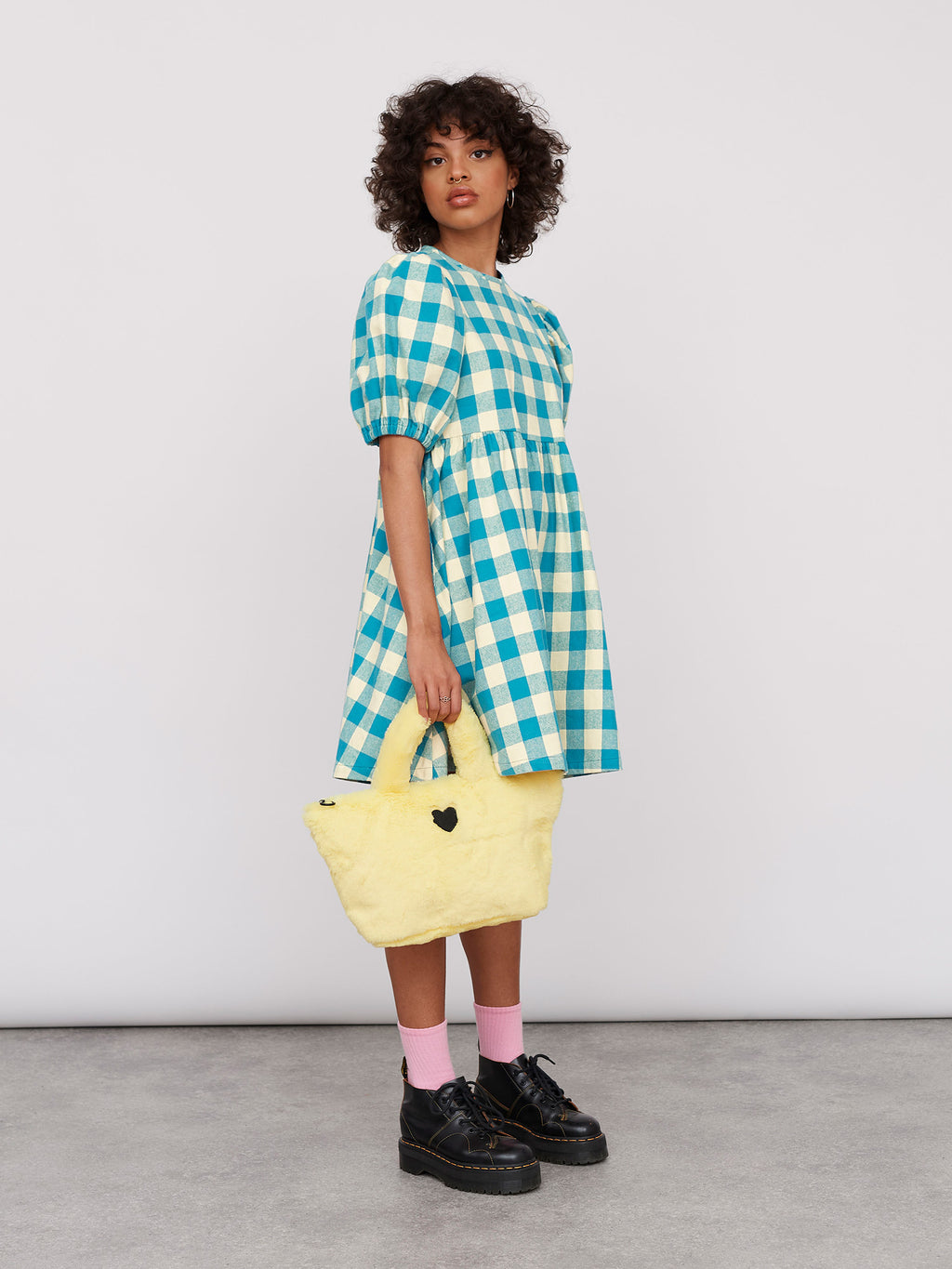 Lazy Oaf Honey Check Puff Sleeve Dress