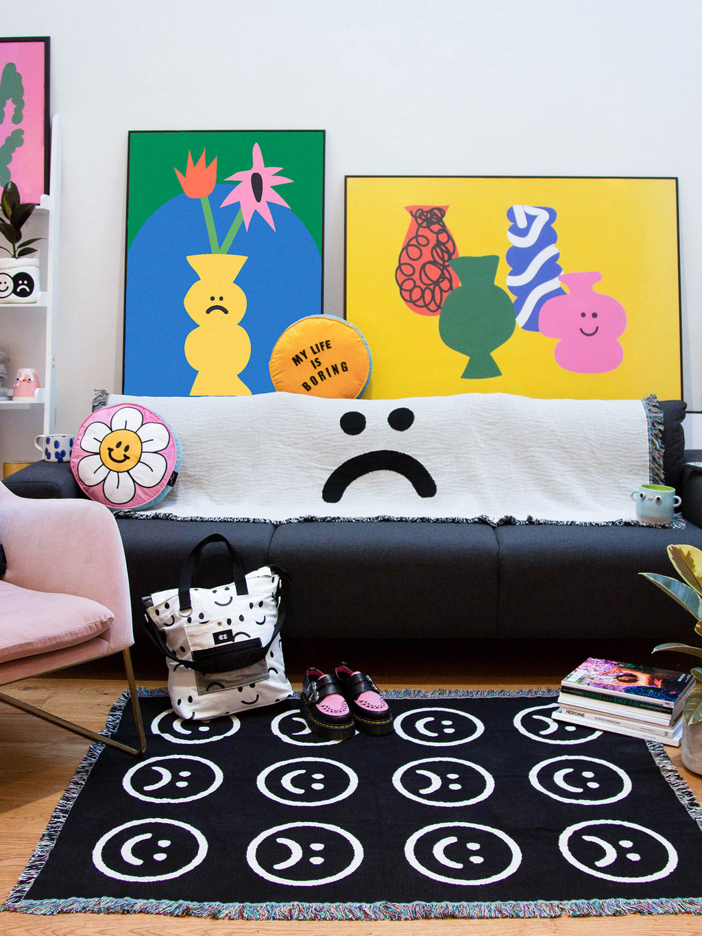 Lazy Oaf Small Happy Sad Throw Blanket