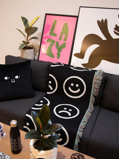 Lazy Oaf Small Happy Sad Throw Blanket