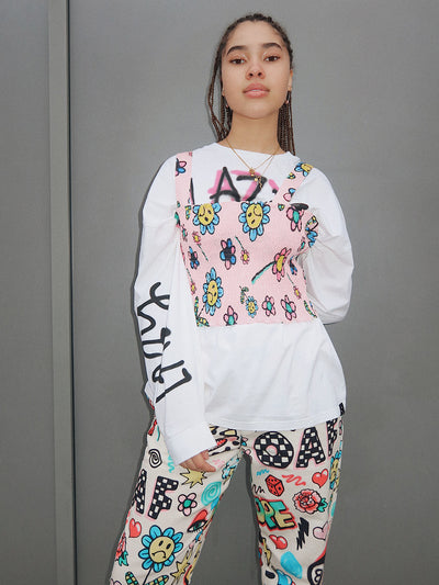 Lazy Oaf Airbrush Flowers Shirred Top