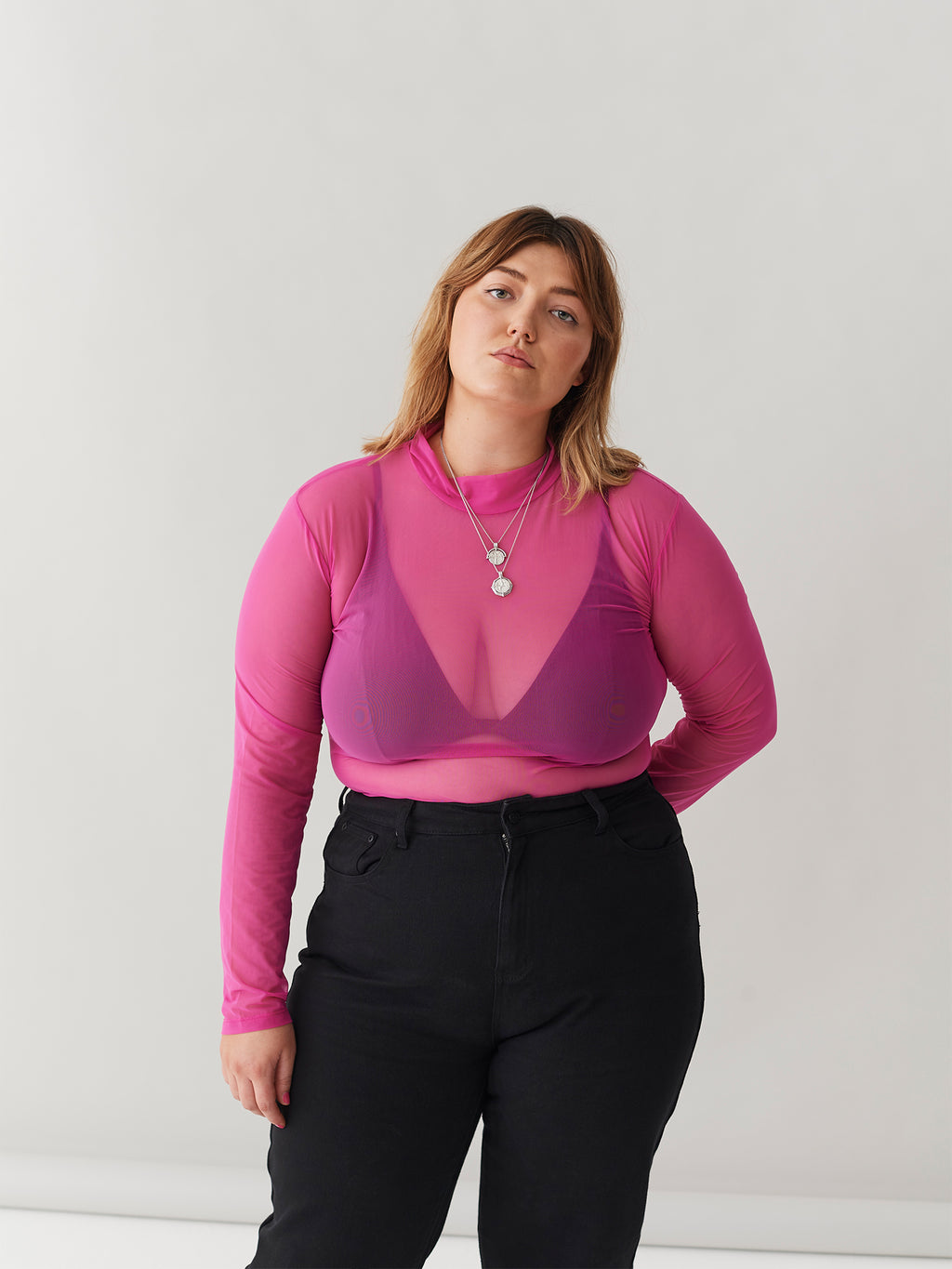 LO Sheer Turtleneck - Hot Pink