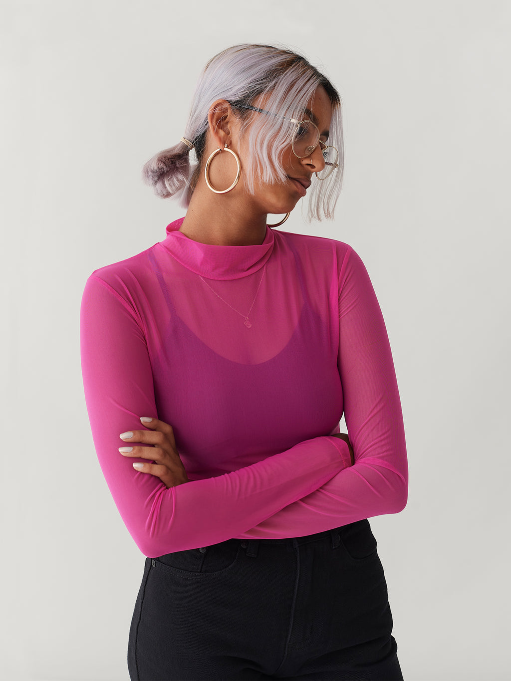 LO Sheer Turtleneck - Hot Pink