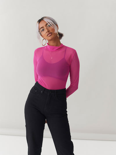 LO Sheer Turtleneck - Hot Pink