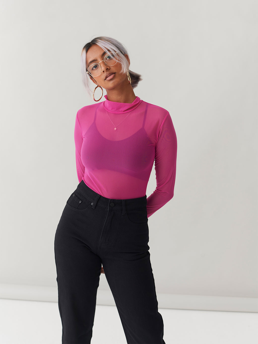 LO Sheer Turtleneck - Hot Pink