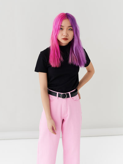 LO Cropped Wide Leg Jeans - Pink