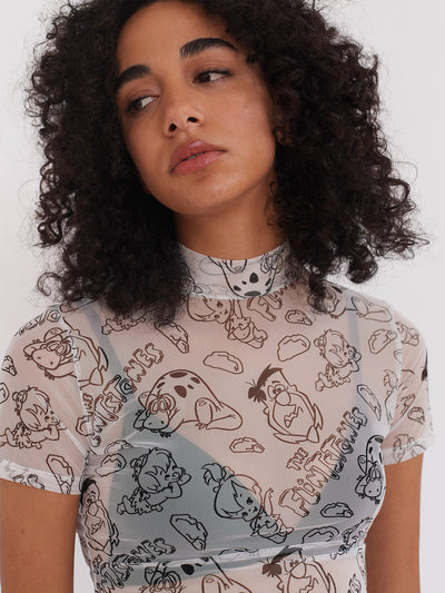 Lazy Oaf x The Flintstones Mesh Printed T-Shirt