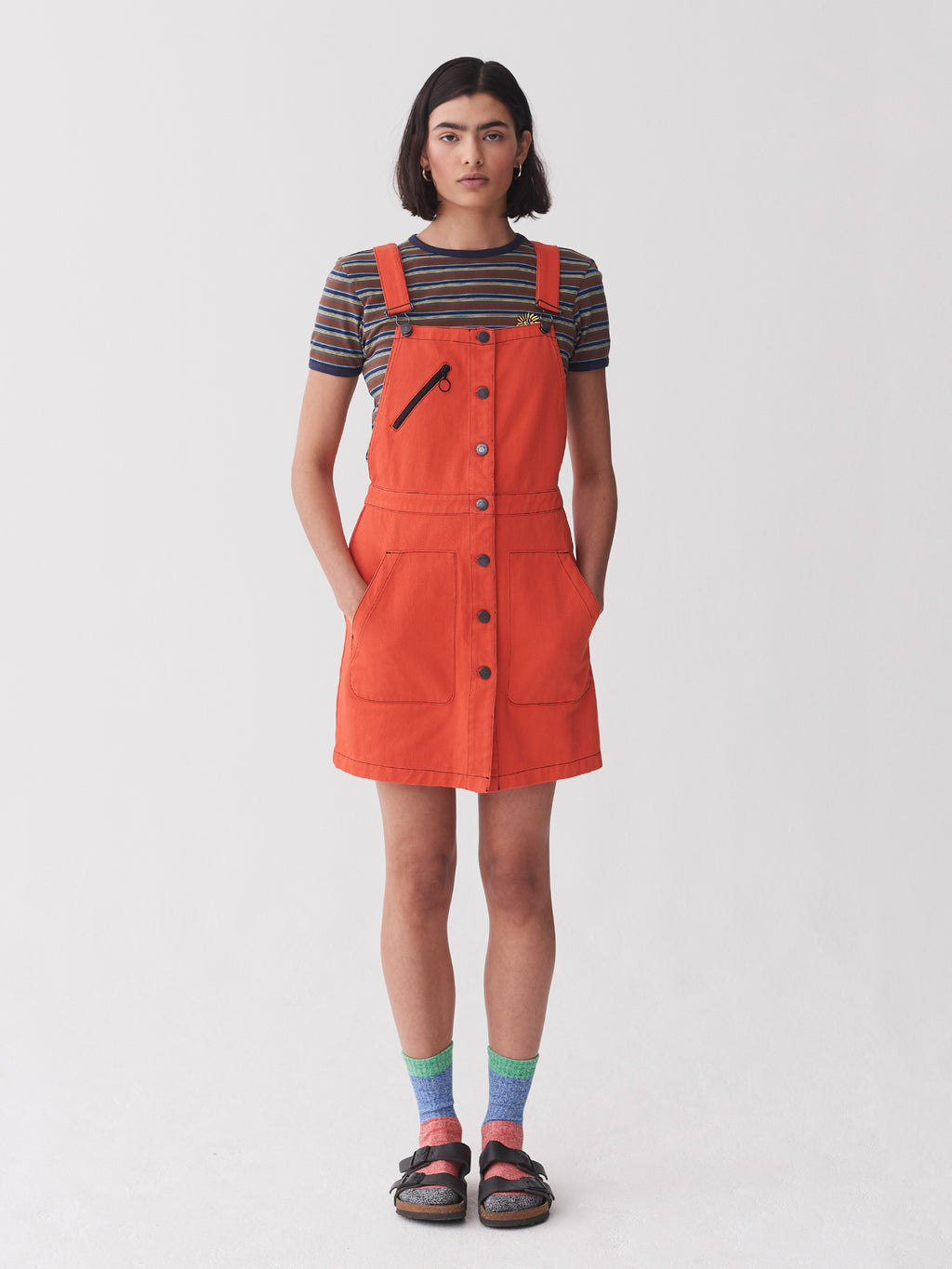 Lazy Oaf Orange Workwear Pinafore Dress